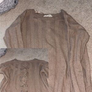 Cozy Brown Sweater with Lace-Up Back